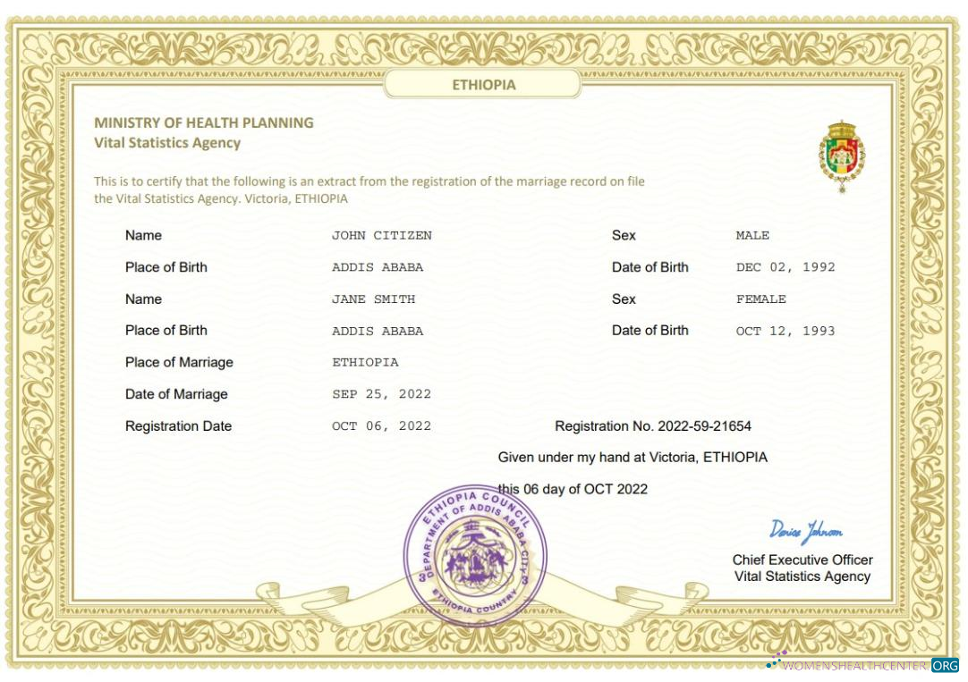 Download Ethiopia marriage certificate Word and PDF template Photoshop template